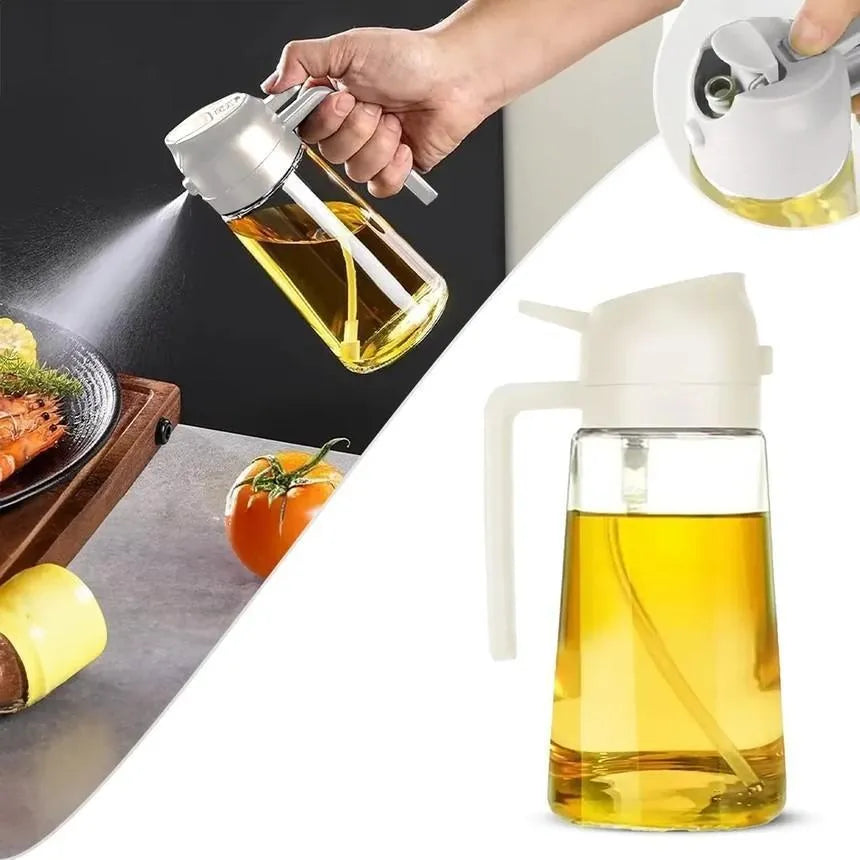 2-in-1 Glass Oil Spray Bottle & Dispenser — 450ml | For Air Fryer, BBQ & Everyday Cooking