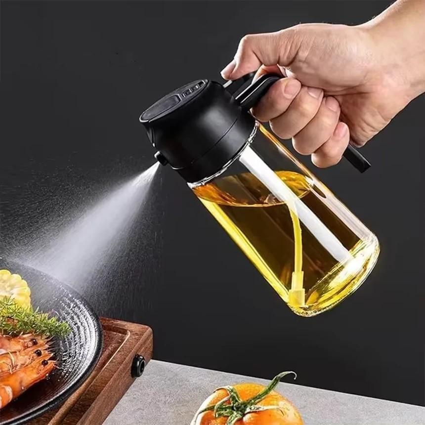 2-in-1 Glass Oil Spray Bottle & Dispenser — 450ml | For Air Fryer, BBQ & Everyday Cooking