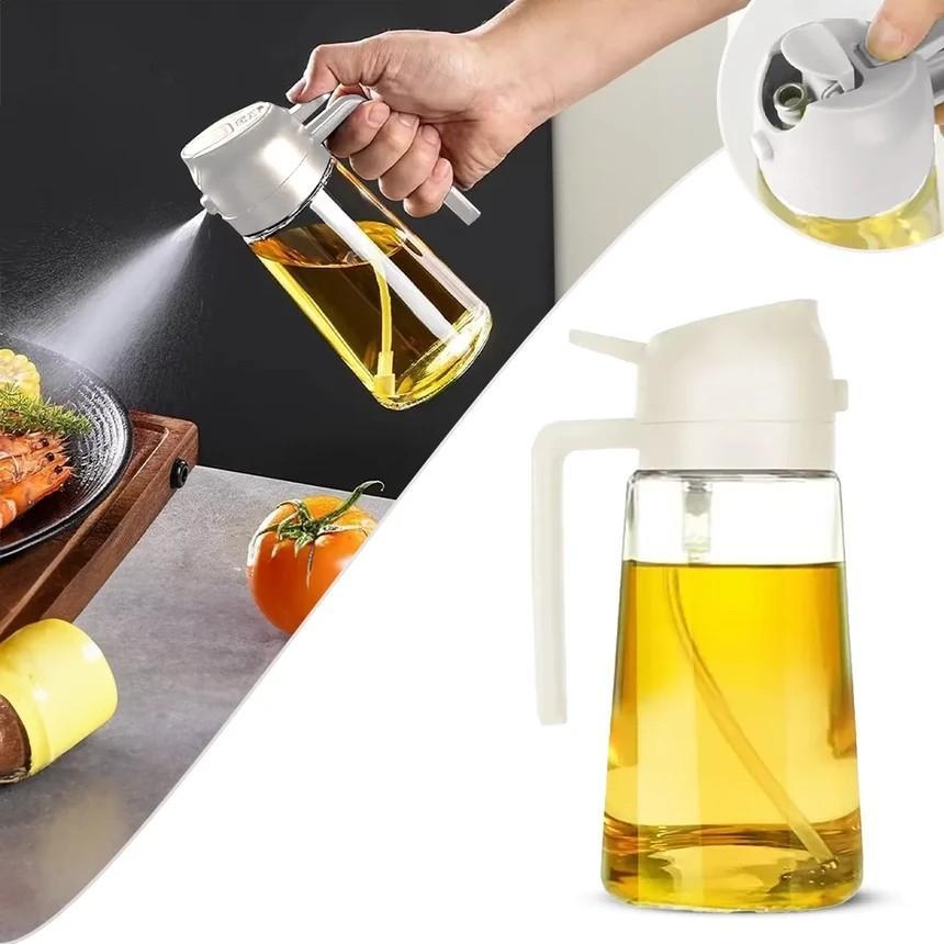 2-in-1 Glass Oil Spray Bottle & Dispenser — 450ml | For Air Fryer, BBQ & Everyday Cooking