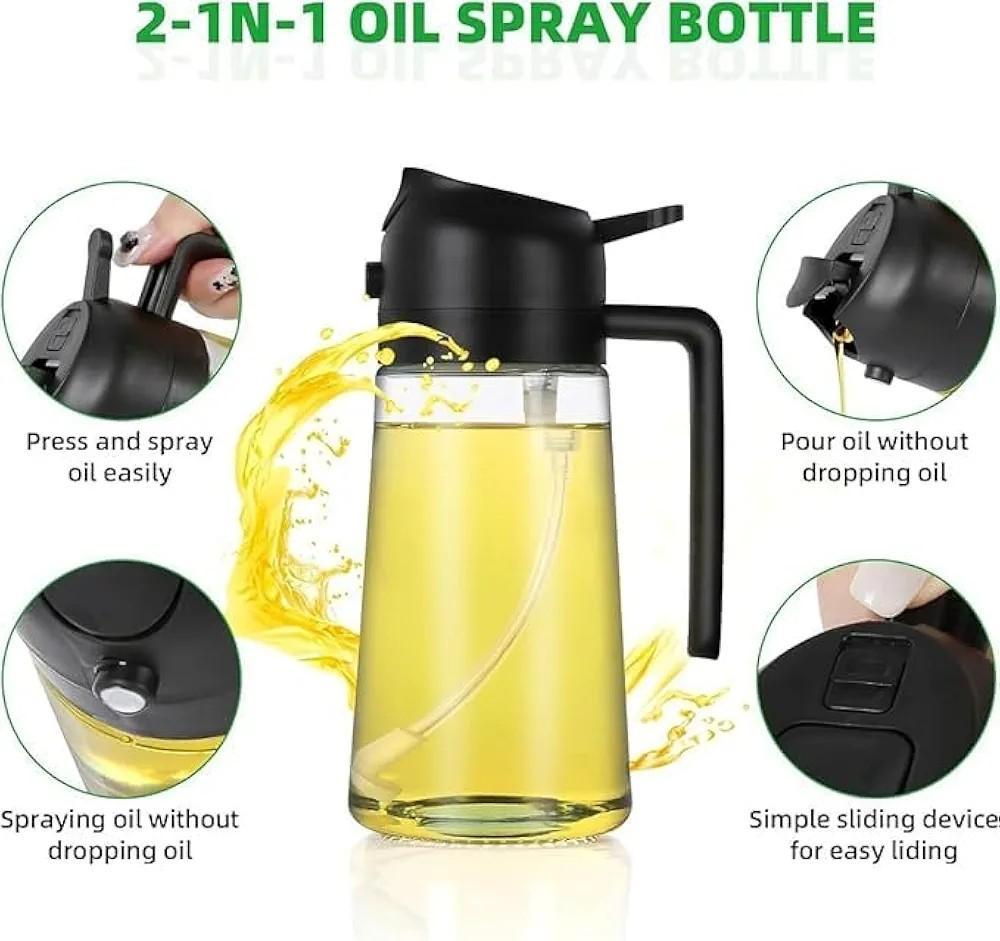 2-in-1 Glass Oil Spray Bottle & Dispenser — 450ml | For Air Fryer, BBQ & Everyday Cooking