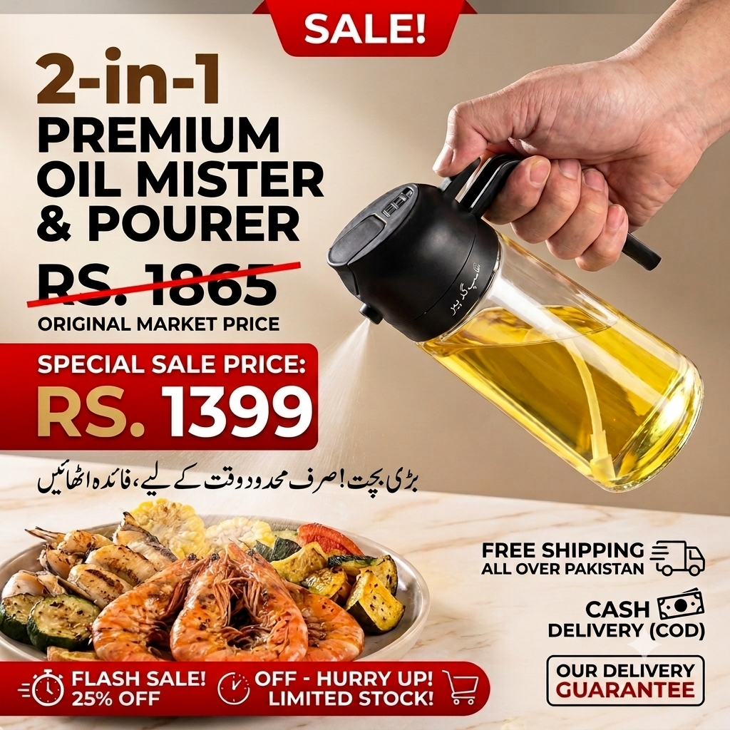 2-in-1 Glass Oil Spray Bottle & Dispenser — 450ml | For Air Fryer, BBQ & Everyday Cooking
