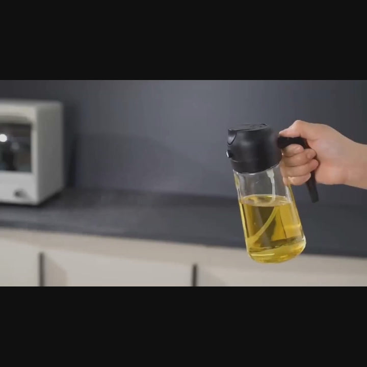 2-in-1 Glass Oil Spray Bottle & Dispenser — 450ml | For Air Fryer, BBQ & Everyday Cooking